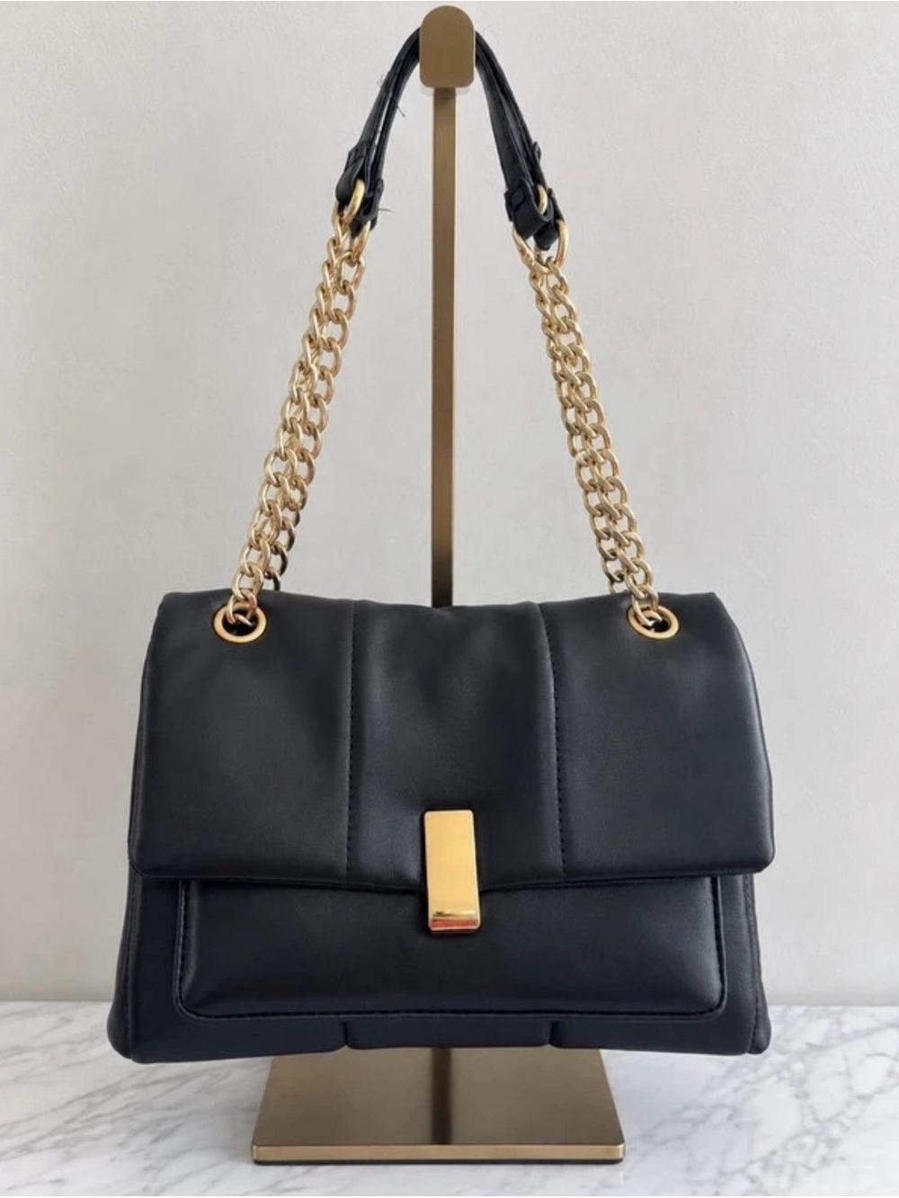 Primark Black Shoulder Bag with Gold Chain Detail